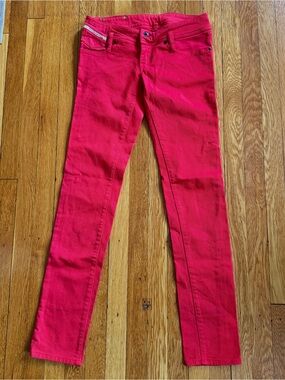 Diesel Industry Red Slim Y2K Straight Denim Lo-Rise Jeans Cotton Elastane Logo